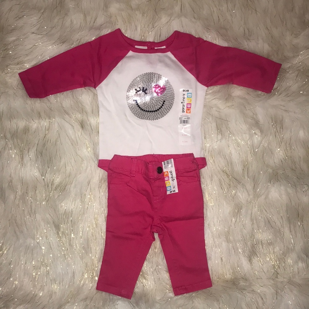 NWT Garanimals long sleeve onesie & jeans set 0/3M